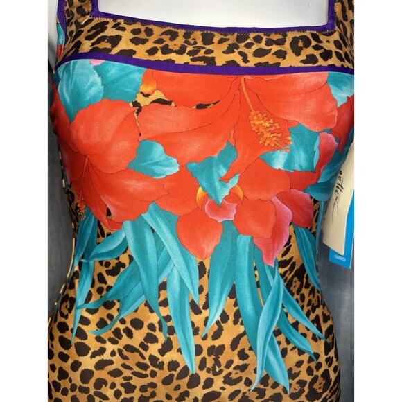GOTTEX Leopard Print With Water Lily Floral 1 Piece Swimsuit NWT $178 - Picture 7 of 14